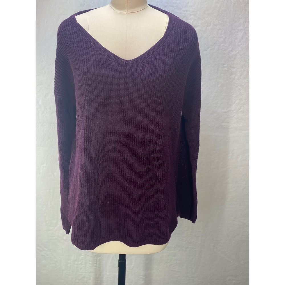 Ana Womens L Purple Knit Sweater Long‎ Sleeve Casual Pullover Career Casual